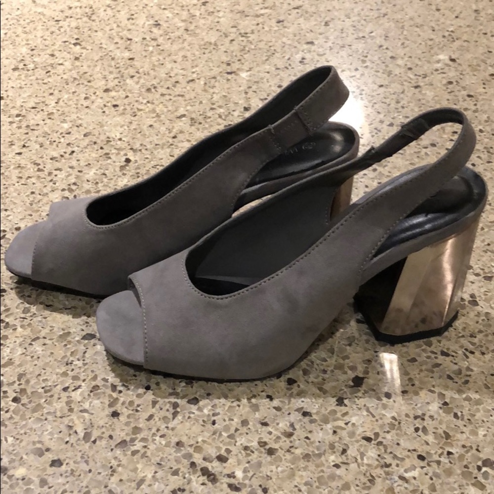 Party shoes with chunky metallic heels